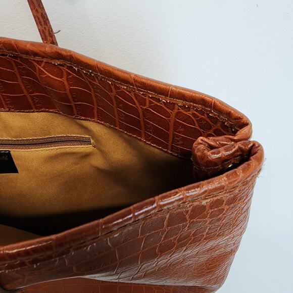 Maurizio Taiuti Large Shoulder Bag Crocodile Skin Pattern Brown Leather Vtg 90s - Picture 9 of 16
